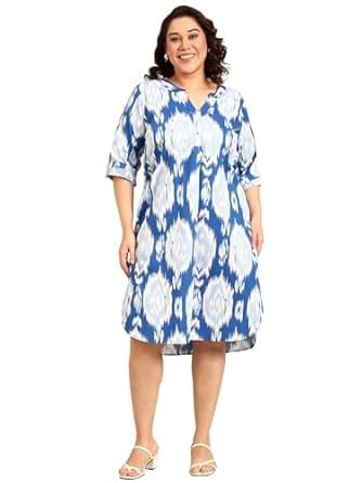 Buy the PINK MOON Women's Plus Size Blue and White Printed Dress (DRS ...