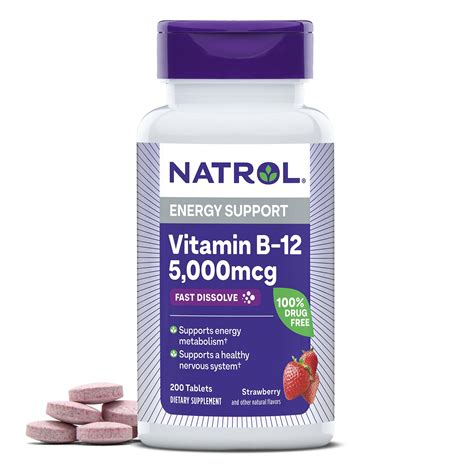 Natrol Vitamin B12 5,000 mcg, Fast Dissolve Vitamin B12 Supplement Supports a Healthy Nervous ...