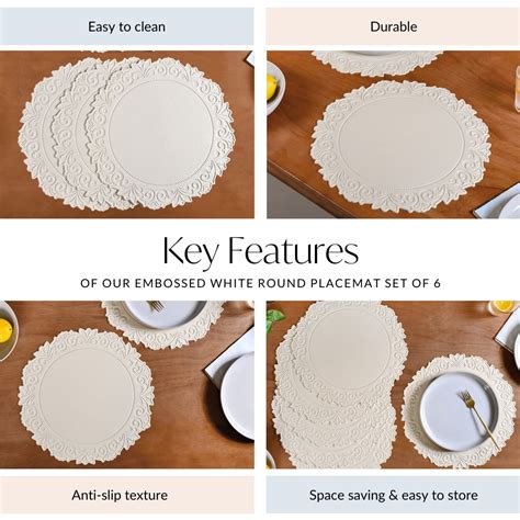 Embossed White Round Placemat Set Of 6 Online - Premium Table Mat ...