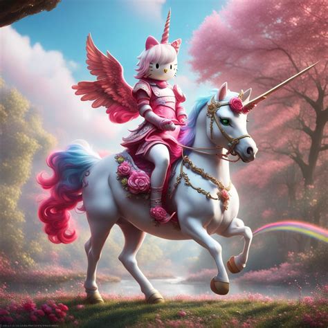 “Hello Kitty” riding a unicorn - AI Generated Artwork - NightCafe Creator