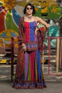 Buy Multi Color Silk Gota Patti, Embroidery, Floral And Stripe Print ...