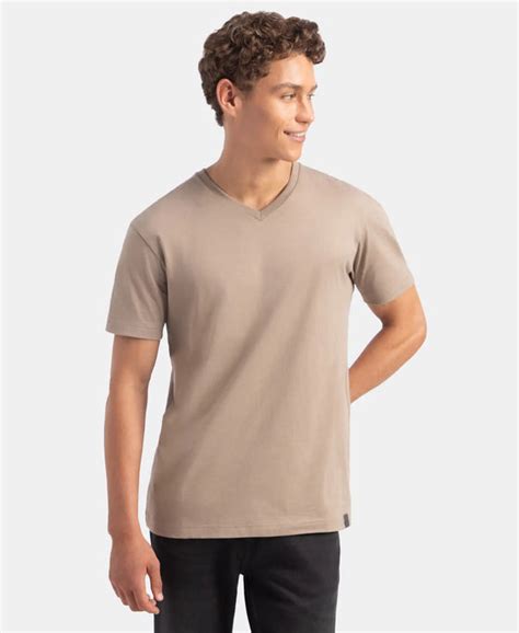 Buy Super Combed Cotton Rich Solid V Neck Half Sleeve T-Shirt - Desert ...