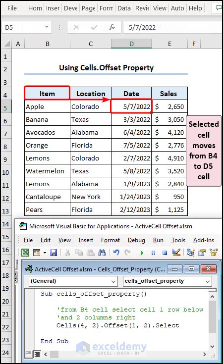 Image result for Excel VBA Range.offset Examples