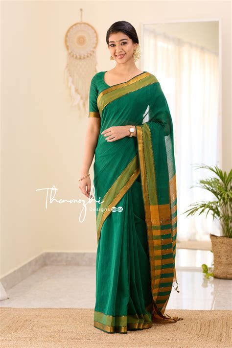 Fusion Dark Green Mangalagiri Cotton Saree