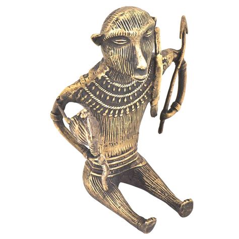 Bronze Tribal Art Huntsman Sitting Holding A Snake His Hand & Carrying ...