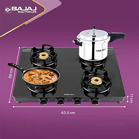 Buy Bajaj GP4 Powder Coated Slim Glass top Gas Stove Online | 4 Burner
