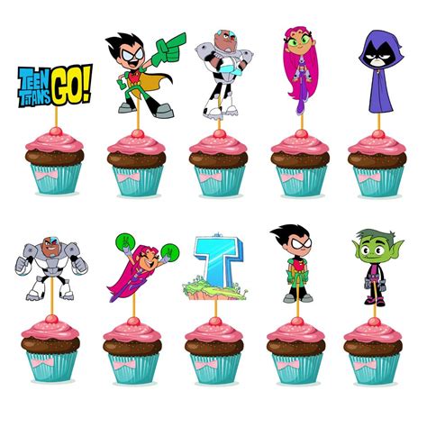 The Blu Party? Teen Titans Theme Character Birthday Cupcake Toppers for ...