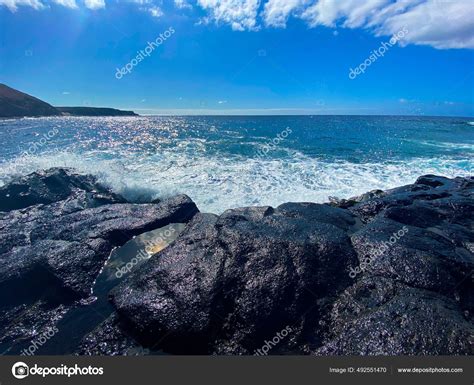 Beautiful Scenery Wild Coastline Waves Splashes Canary Islands Atlantic ...
