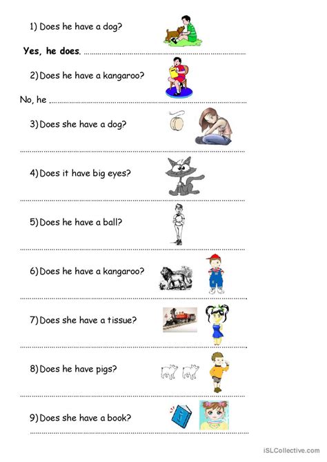Does Doesn't : English ESL worksheets pdf & doc
