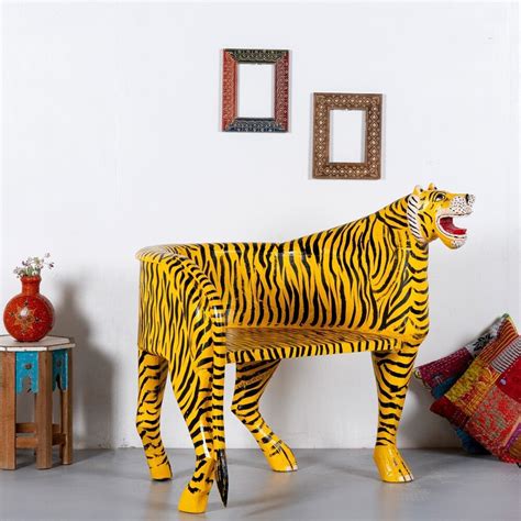 Buy Exclusively Designer Handpainted Wooden Tiger Chair | Made of Solid ...
