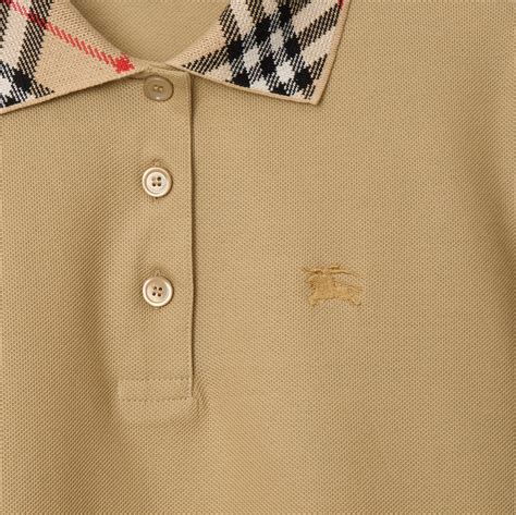 Check Collar Cotton Polo Shirt Dress in Flax - Women | Burberry® Official