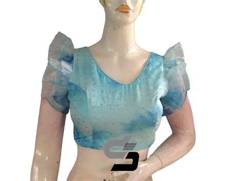 Blue Color Tie Dye Designer V Neck Georgette Readymade Saree Blouse ...