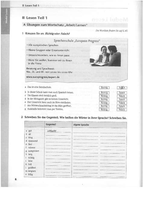 Wortschatz Lesen - Deutsch lernen - II Lesen Teil 1 Lesso Modida II ...