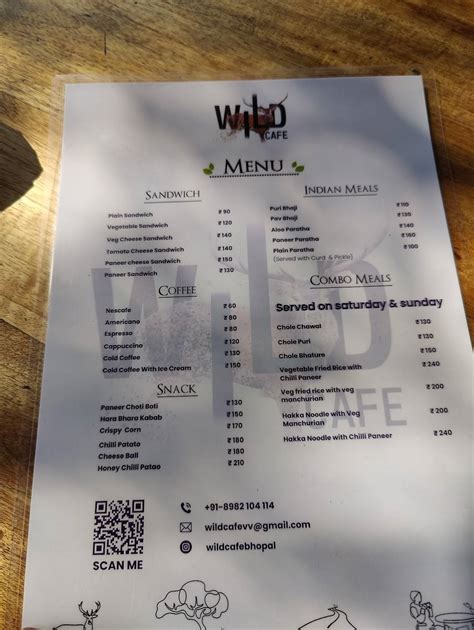 Menu at Wild cafe, Bhopal