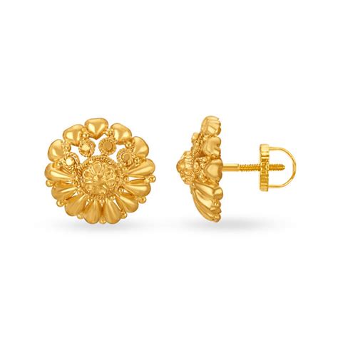 Splendid 22 Karat Yellow Gold Floral Studs