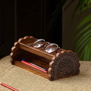 ExclusiveLane 'The Dancing Peacock' Hand Carved Wooden Desk Organizer ...
