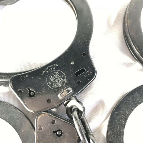 2 Vintage Smith and Wesson Handcuffs Model M-100 Black with Pen Key | #2029694507