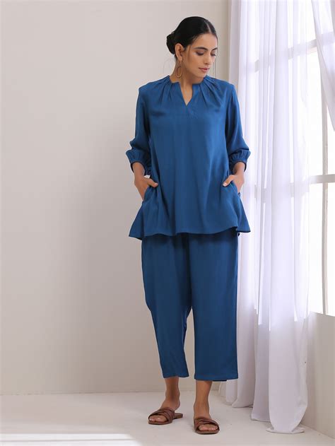 Classic Blue Dobby Pleated Co-Ord Set – trueBrowns