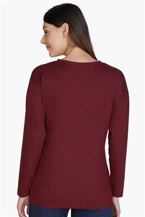 Buy Cotton Blend Long Sleeve Sleep T-shirt - Maroon | amanté