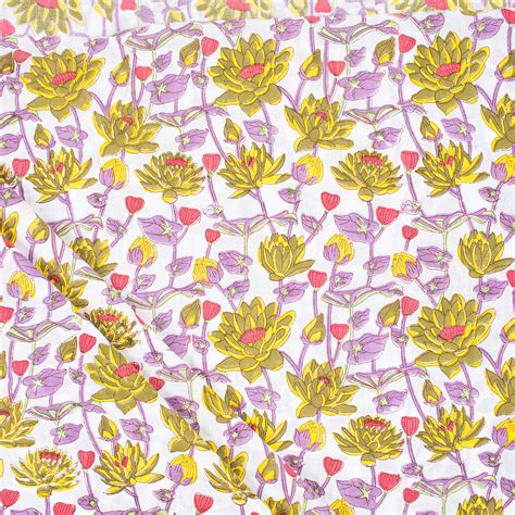 Hand Block Floral Print Voile Cotton Fabric Online | Dmaasa