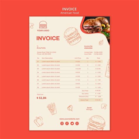 Invoice template for burger restaurant | Free PSD