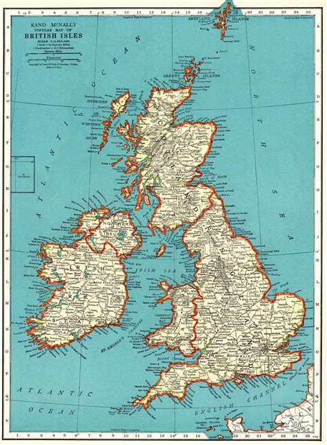 1937 Vintage BRITISH ISLES MAP Antique United Kingdom Map Housewarming ...
