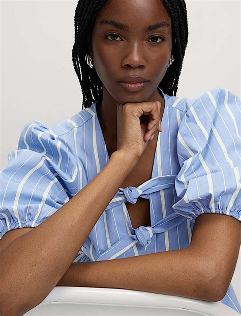 Buy Pure Cotton Striped Bow Detail Top at Marks & Spencer