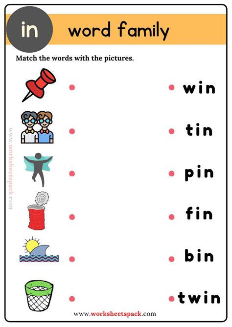Free In Word Family Matching Activity Worksheets PDF - Printable and ...