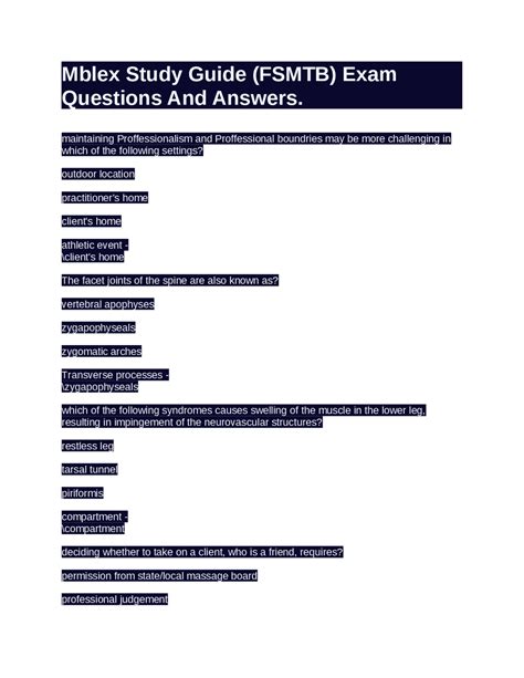 Mblex Study Guide (FSMTB) Exam Questions And Answers. | Exams Health ...