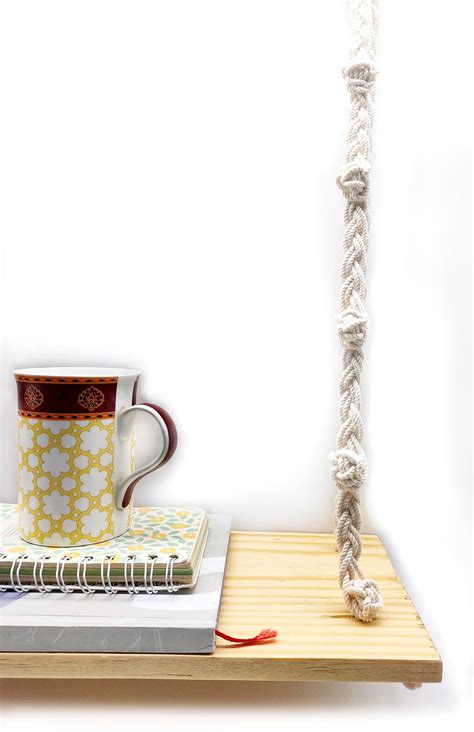 Buy Handmade Wall Hanging Floating Shelf With Macrame, Beige And Cream ...