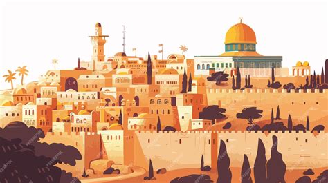 Historic Old Jerusalem Landscape Flat Illustration in Vector | Premium ...