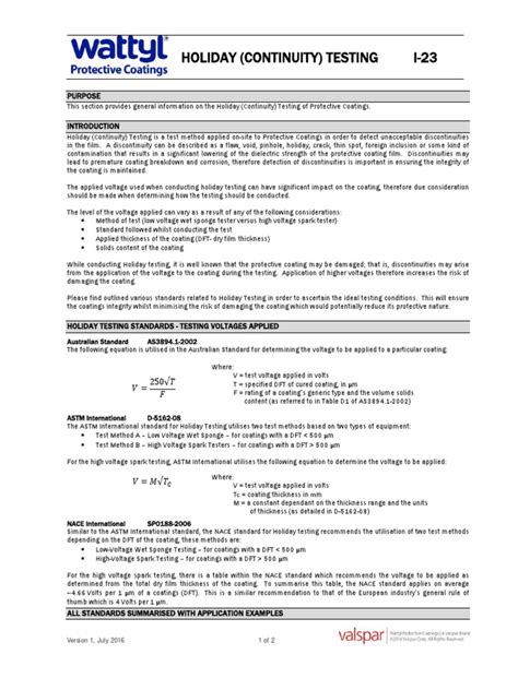 Image result for Coating Holiday Testing Form.pdf Template