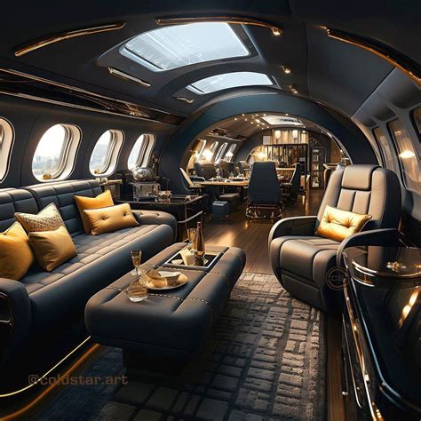 Luxury Private Jet Interior with Couches and Tables