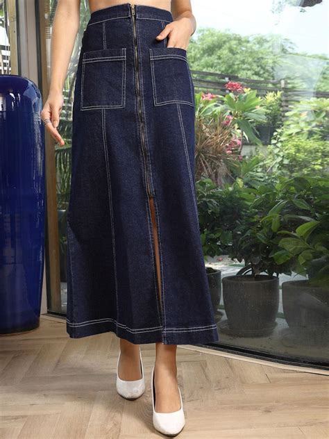 A-Line Mid Rise Maxi Skirts blue – CINK