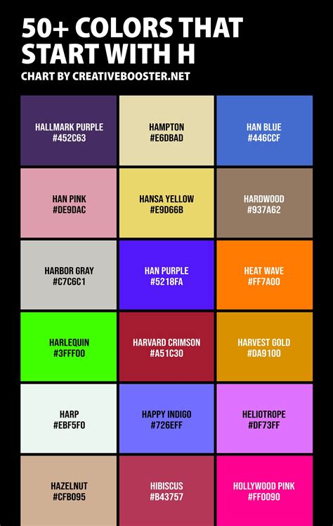 50 colors that start with h names and color codes – Artofit