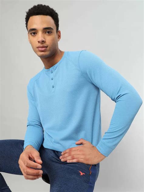 Men Slim Fit Henley Neck T-shirt with Matpiq