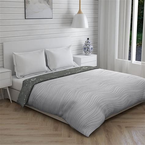 Buy LAYERS Panchatatva Grey Cotton Double Bed Comforter Set – 3Pcs from ...