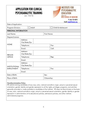 Fillable Online med nyu APPLICATION FOR CLINICAL PSYCHOANALYTIC ...