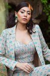 Buy Beige Top Sweetheart Blazer Lapel Printed Suit Set For Women by ...