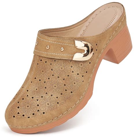 Atoshopce Womens Block Heel Mule Closed Toe Slip On Clogs Mules Shoes ...