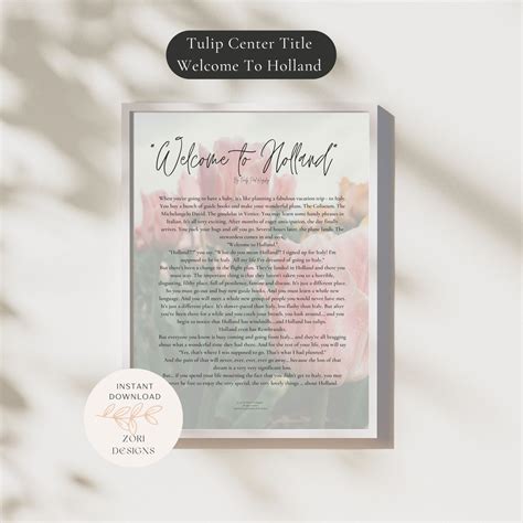 Tulip Center Title Welcome to Holland Poem Print | Special Needs Art ...