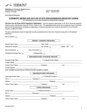 VERMONT MEDICAID OUT-OF-STATE PREADMISSION REQUEST - dvha vermont Doc ...