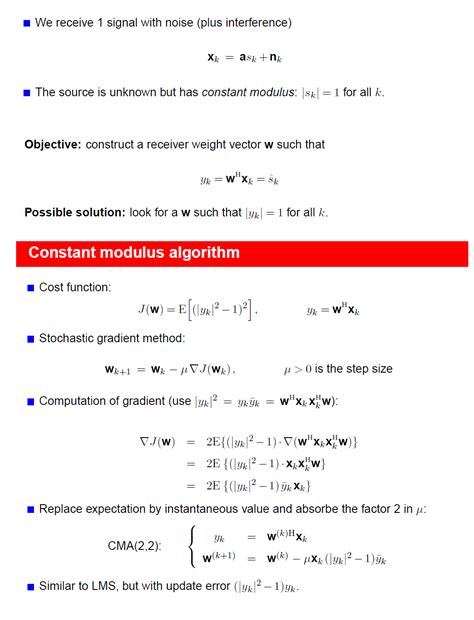 least squares - Constant Modulus Algorithm and the Gradient Operation ...