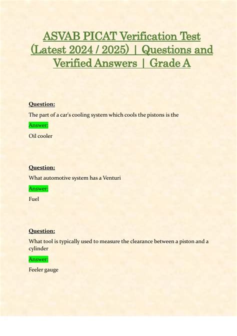 ASVAB PICAT Verification Test (Latest 2024 / 2025) | Questions and ...