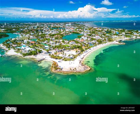 Aerial view of Sombrero Beach with palm trees on the Florida Keys ...