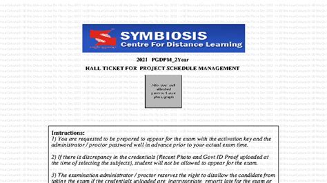 Hall Ticket for Project Management Exam 2021 - Studocu
