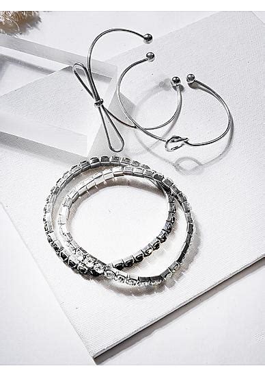 Toniq Set Of 4 Silver & Black Stacking Bracelet Set For Women