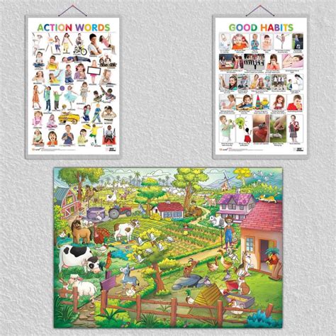 GIANT AT THE FARM COLOURING POSTER, Good Habits and Action Words|set of ...