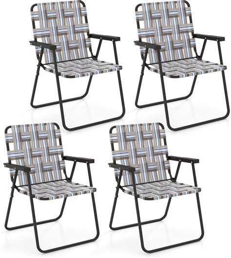 Veado Folding Lawn Chairs Set of 4, Portable Webbed Chairs with Webbing ...