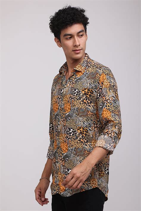 Buy Men's Animal Montage Orange Shirt Online | SNITCH